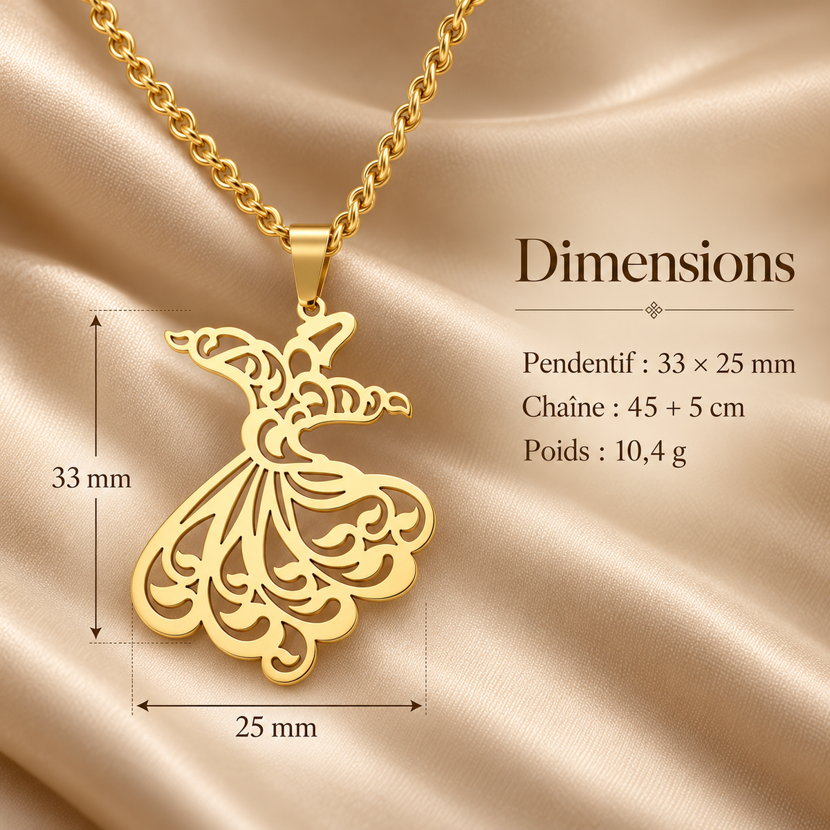 Collier Derviche Tourneur, pendentif soufi, Maison Ma Foi