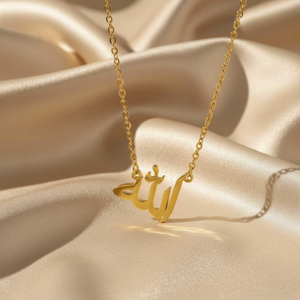 Collier Allah doré - soie beige